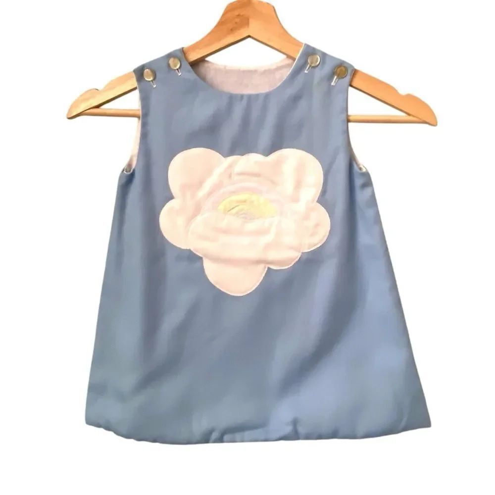Vintage Blue Kids Dress with Cloud Design Made in USA in Size 3T
